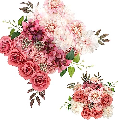 OrgMemory Künstliche Blume, Verschiedene Kunstblumen, Hochzeitsdeko Blumen Fuer Tisch, Tortendeko Hochzeit, Deko Blumen Fuer Hochzeitstorten (Dusty Rot Rosa)