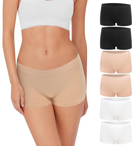 Lakpoau Boxer Femme Shorty Femmes Panty sans Couture Culottes Shorts Caleçon Shorty Seamless Culotte Femme Caleçons Pantys Femmes Hotpants Lot de 6 BWH S/M
