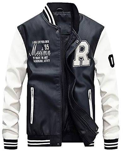 Baseball Sweatjacke Herren Warm Gefüttert - College jacke Herren Mit Leder Motorradjacke Unisex Oldschool Varsity jacke Vintage Streetwear Oversized Patchwork Bomberjacke Paar Mantel Winterjacke