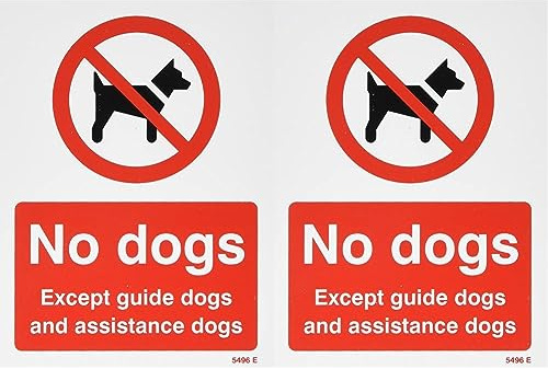 Caledonia Signs Safety PVC Sign, No Dogs (Except Assistance) - Rigid, 200mm*150mm (Pack of 2)