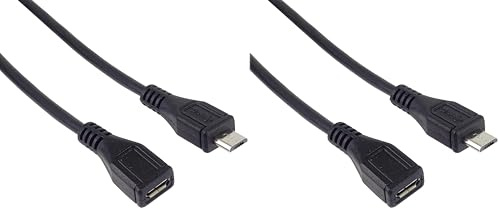 PremiumCord Micro USB Verlängerungskabel 2m, USB Micro B Buchse auf Micro B Stecker, USB 2.0 High Speed Datenkabel, 2x geschirmt, AWG28, Farbe schwarz, Länge 2m (Packung mit 2)