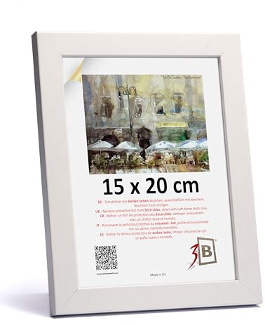 3-B Cornice per foto HIT - bianco - 15x20 cm - cornice per foto in legno con vetro acrilico