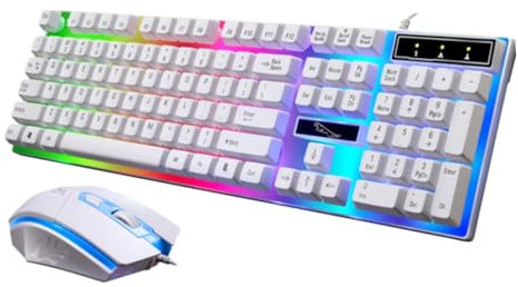 Gatuida Clavier Et Souris De Jeu Ergonomiques avec Rétroéclairage LED Clavier Mécanique Filaire pour Gaming Blanc Anti-conflit Design Flottant Expérience De Jeu Améliorée