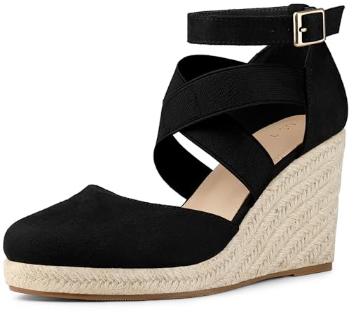 Allegra K Damen-Espadrille-Plateau-Sandale mit geschlossener Zehenpartie und Keilabsatz Schwarz 40