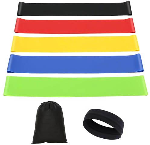GWAWG Bandes de Résistance pour Femmes et Hommes Jambes Fessiers Bras Lot de différents Niveaux de résistance pour Gymnastique à Domicile Yoga Pilates Exercice avec Bandeau Anti-Transpirant