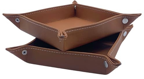 Diko.style® Set 2 Vassoi 24cm Svuotatasche da Ingresso in Pelle PU | Corridoio, Camera da Letto e Scrivania | Vassoio per Gioielli | Camel | Vassoio Organizzatore