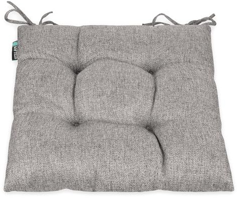 SOFTILLO Comfortable Chair Cushion With Ties - 43x43x8cm - Indoors/Outdoors Seat Pads Cushion Pad - Thick Portugal Fabric - For Dining, Living Room, Garden, Patio, Office Chairs - (Grey, Set of 1)
