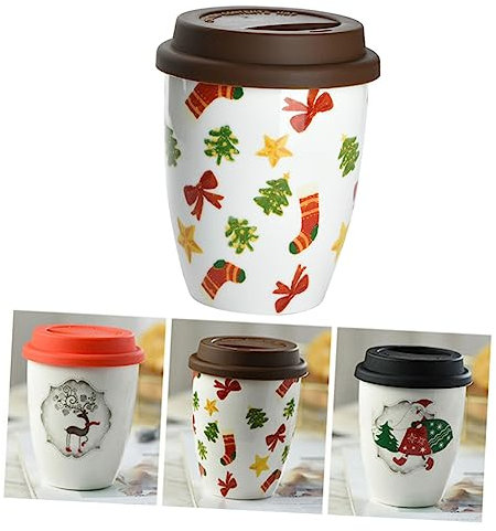 FELTECHELECTR 380 Ml Porzellantasse Mit Weihnachtsmotiv Modische Kaffeetasse Ohne Henkel Stilvolle Teetasse Mit Silikondeckel Einzigartige Tassen
