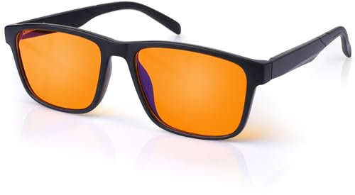 MOSSLIAN Blaulichtfilter Brille Herren 99% Blaulicht-blockierende PC Brille Anti Blaulicht Ohne Stärke reduziert die Bestrahlung Reduziert die Bestrahlung – Bernstein (Schwarz)