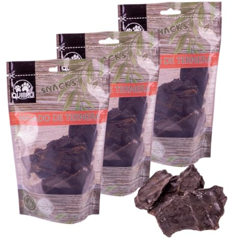 Quibropets Higado de Ternera deshidratadas, 100% Naturales y sin Cereales - Premios hipoalergénicos y saludables – Pack de 3 envases (3x150g) – Total 450g