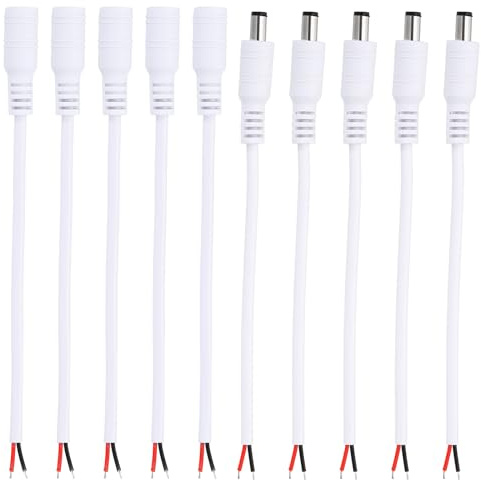 PATIKIL 6 Cavo di Alimentazione DC, 40pz 5,5mm x 2,1mm Spina a Barilotto Cavi Presa DC Maschio e Femmina a Filo Nudo Adattatore Aperto per Striscia LED, Telecamera CCTV, Bianco