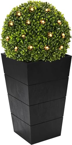 SEVENLOVE 29in Artificial Plants with LED Lights,Artificial Boxwood Topiary Trees Artificial Outdoor with Pot, Artificial Plant Shrub for Front Porch Home Office Decor… ﻿ ﻿