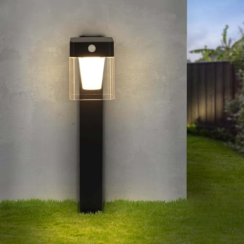 Ledvion - Lampadaire LED Solaire, 0.5W, 3000K, IP44, Noir & Carré Ouvert, Avec Détecteur de Mouvement, Énergie Solaire, Économe en Énergie & Résistant aux Intempéries