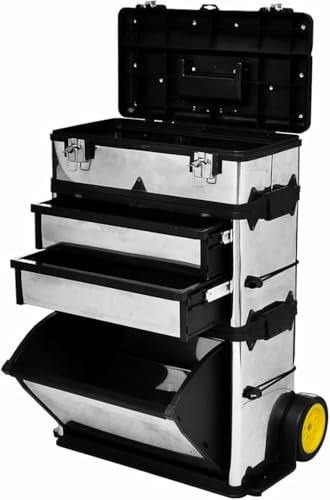 Boîte à outils sur roulettes – Boîte à outils à roulettes avec boîtes empilables pour une organisation facile – Boîte à outils sécurisée avec couvercle verrouillable et plateau amovible – Grande boîte