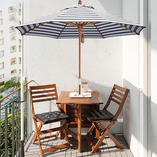 9ft/270cm großer Strandschirm Outdoor-Sonnenschirm, runder Faltbarer Gartenschirm aus Holz, for Rasen/Poolseite, 8 Streben (ohne Sockel)