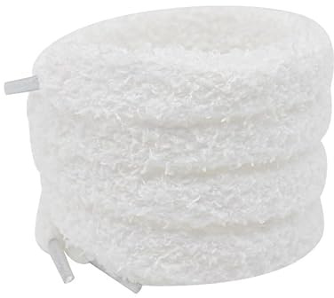 WANYI Plyschsnörning 2 par 1,5 cm breda skosnören av bomull plysch Laces universella pälsiga fluffiga skosnören för sneakers, sportskor, löparskor, sneakers (svart), Vit, 70
