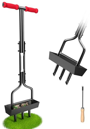SUNEOWALY Rasenlüfter Manuell Rasen Aerifizierern Hohlspoon mit Kernsammelrahmen Hand 3 Kern Aerifizierer für Rasen Belüften für Verdichtete Böden und Rasen Hof Garten