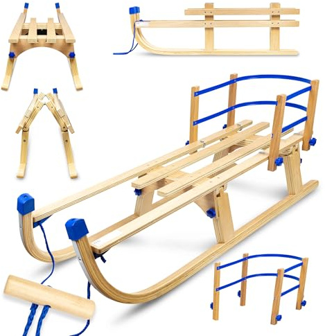 Faltbare Schlitten Holzschlitten mit Rückenlehne Gagadumi Arctis – Robuste und platzsparende Kinderschlitten für den Winter, ideal für Schneespaß und Outdoor-Abenteuer