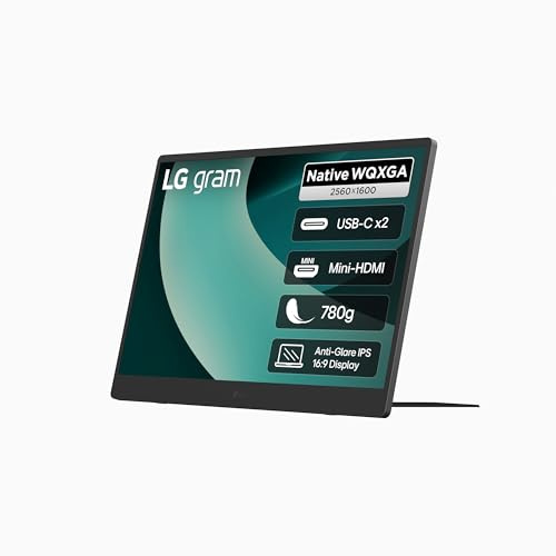 LG 17MT70 - Monitor Portátil 17 +View, IPS WQXGA (2560x1600) 16:10, DCI-P3 99%, HDMi-Mini, 2X USB-C, DisplayPort y Thunderbolt, Altavoces 1.5W, Incluye Soporte, Imagen Auto-Pivotable, 780 g, Plata