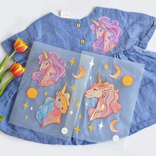 Bügelbilder Einhorn Set für Textilien, 2 Bögen DIN A5 zum Aufbügeln | Deko Stoffreparatur von T-Shirts, Jeans, Hoodies | Patches groß klein für Kinder Babys