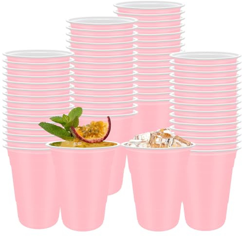 Regaosly 60 Pcs Pink Plastic Cups- 16 oz Reusable Plastic Party Cup Sturdy Colored for Drinking Wedding Birthday Party Christmas