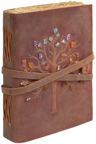 GlobeeCraft Leder Reisetagebuch Rot Antik mit Baum des Lebens, Pflanzlich Gegerbt, Baumwollpapier - Ideal als Tagebuch für Gedanken, Reisetagebuch oder Vintage Notizbuch - 18x13 cm