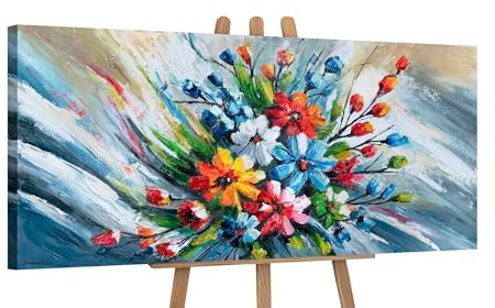 YS-Art Quadro acrilico con fiori moderni dipinta a mano tela di decorazione da parete soggiorno decorazione moderna per la casa galleria d'arte 115x50 cm