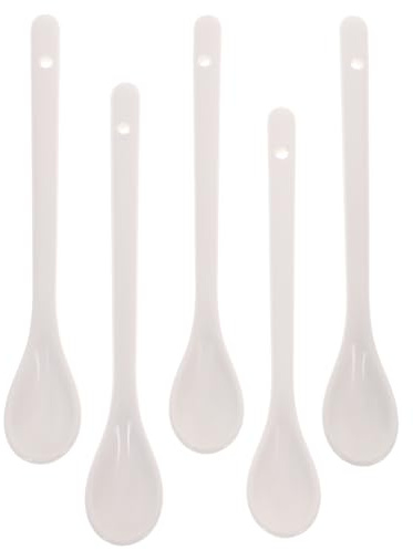 VALICLUD 5 cucchiai grandi in ceramica, con manico lungo, cucchiaini da caffè, da cucina, per zuppa (bianco)