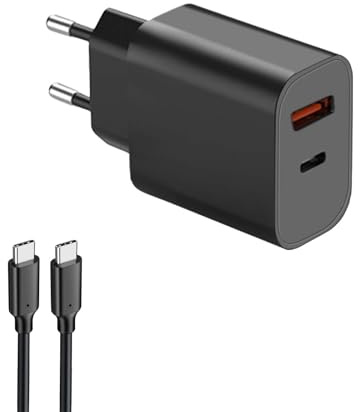 OWYELO Chargeur Mural Compact 20W, Prise USB Charge Rapide avec Ports USB-C et USB-A - Inclut Câble USB-C vers C 2m - Idéal Voyage, Maison, Bureau, Compatible Multi-Appareils, Noir