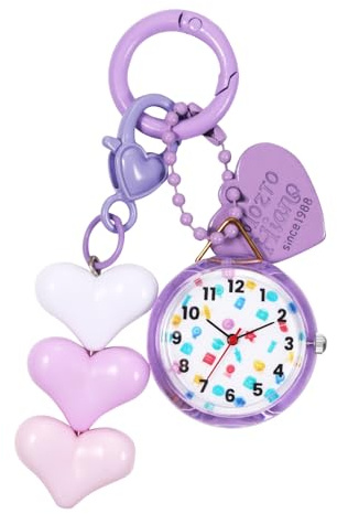 JewelryWe Women Clip-on Carabiner Watch: Cute Heart Keychain Backpack Charm Analog Quartz Fob Clip Watch for Teens Girls Students