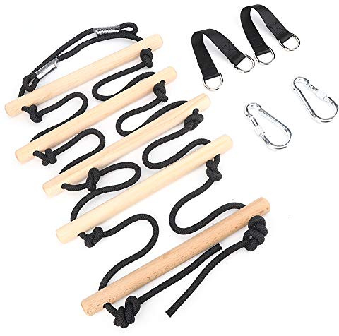 TARSHYRY Scala della Corda in Legno e Poliestere per Bambini, Scala di Arrampicata a 5 Gradini per Uso Interno Ed Esterno, capacità di 100 Kg