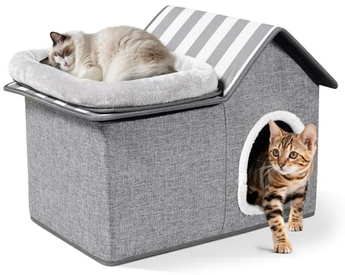 Zvonema Maison pour chat, niche pour chat à 2 étages, en feutre, protection des ongles de chat, maison d'intérieur stable avec coussin doux et lavable, lit pliable, pour animaux de compagnie de petite
