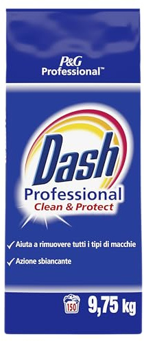 Dash Professional Clean & Protect, Detersivo Lavatrice Polvere Professionale, 150 lavaggi, 9.75 kg, Aiuta a Rimuovere Tutti i Tipi di Macchie, Bianco Straordinario, Per Bucato Professionale
