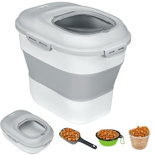 PawHut Porta Crocchette Cani 5-25L Chiusura Ermetica 44x32x37 cm Grigio | Box Deumidificante, Contenitore Cibo Cani, PP e TPE
