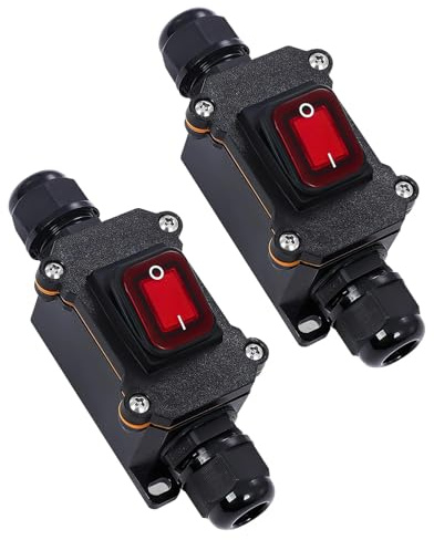 IP65 Waterproof DPST Rocker Switch with Red Indicator Light, 220V 30A, Dual Position ON/Off Control, Durable Inline Cord Switch for Indoor/Outdoor Use（2pcs）