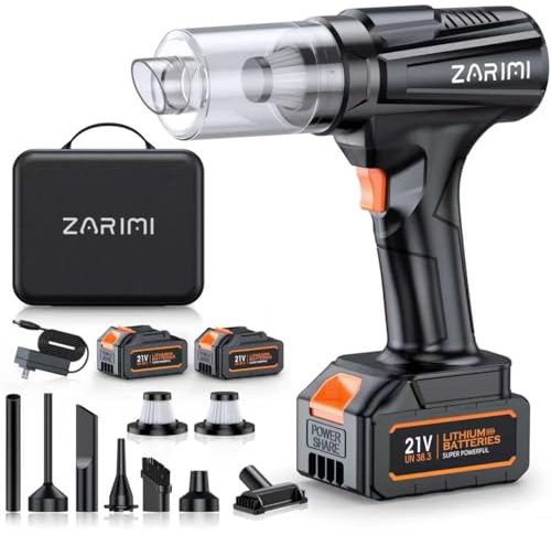 ZARIMI Cordless Handheld Car Vacuum Cleaner, 50,000Pa High-Power Brushless Motor, Rechargeable Dust Buster with 2 Batteries & Charger, 6-in-1 Portable Vacuum Cleaners for Home, Pet Hair, Black