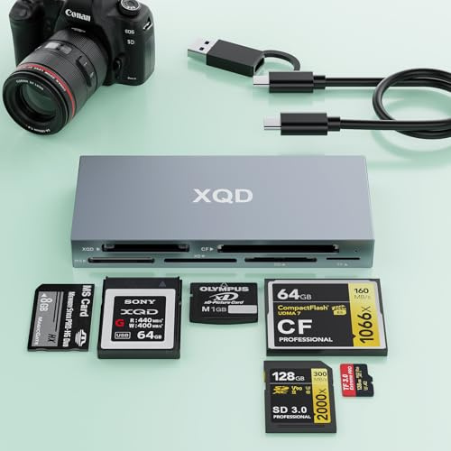 XQD - Lector de tarjetas 8 en 1 USB 3.0 Multi USB C/USB A XQD para Sony G M Series/Lexar 2933x/1400x Mark XQD/CF/XD/MS/SD/TF, adaptador de tarjeta de memoria tipo C de 10 Gbps para Windows/Mac OS