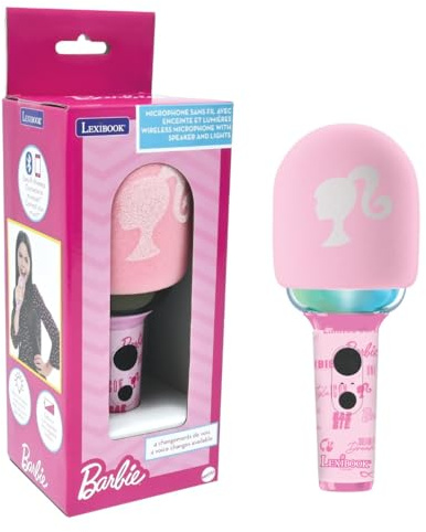 LEXIBOOK, Barbie Micrófono Karaoke, MIC280BBLXB | 4 modificadores de voz, luces multicolor, batería recargable