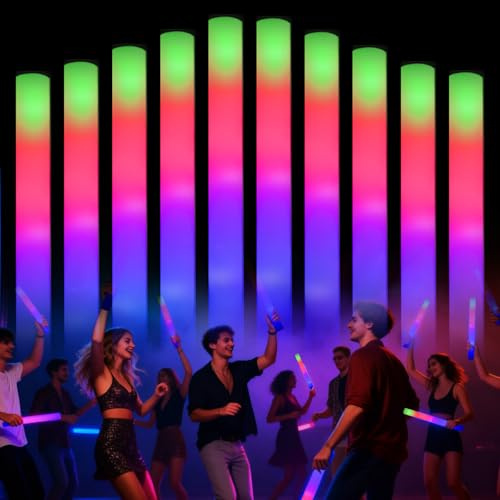 DkevEu 20Pcs LED Foam Glow Sticks, Foam Light up Sticks, Glow Sticks Party Packs with 3 Modes Flashing Glow in the Dark Party Supplies for Weddings, Christmas, Birthday, Neon Party Accessories