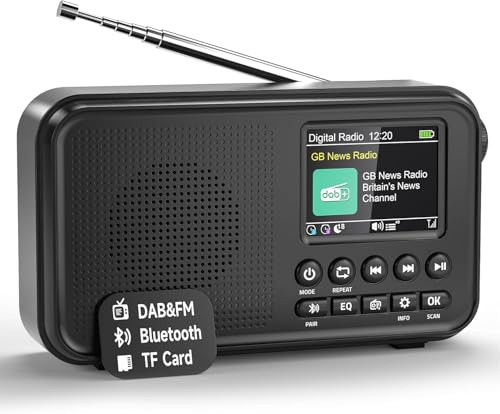 Roxicosly Radio portatile DAB/DAB+, 80 preimpostazioni, radio digitale FM con batteria da 3000 mAh, radio da cucina con Bluetooth 5.0, modalità EQ, timer, snooze, porta AUX TF/3,5 mm, doppio allarme