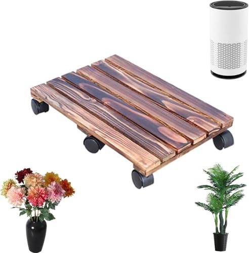 ZYREHAW Supporto in Legno per Piante,Sottovaso Carrello per Piante E Fiori,Carrello per Vasi da Fiori con Ruote A 360°,Facile da Spostare per Interni Ed Esterni per Risparmiare Tempo 60cm×50cm