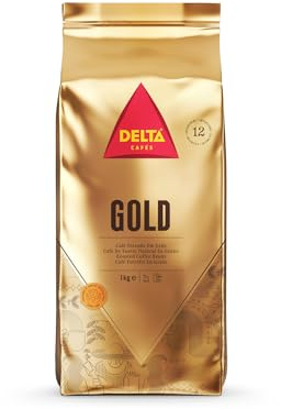 Delta Cafés | Café en Grano Gold 1 Kg Intensidad 12 Arábica Robusta | Muy Aromático, Notas de Cereales y Palomitas