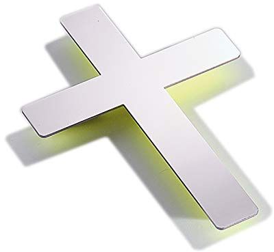 Schönbeck Design Kreuz, Wandkreuz Edelstahl poliert - mit orangem, gelbem und grünem Hintergrund erhältlich - puristisch, geradlinig, aussergewöhnlich - Made in Germany (Gelb-poliert)