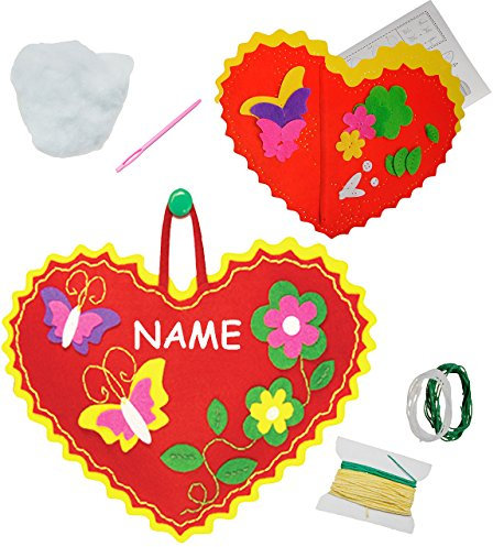 alles-meine.de GmbH Bastelset - Filz - als Topflappen/Untersetzer/Wanddeko/Plüschfigur - buntes Herz - incl. Name - zum Sticken, einfaches Nähen per Hand - Komplettset ..