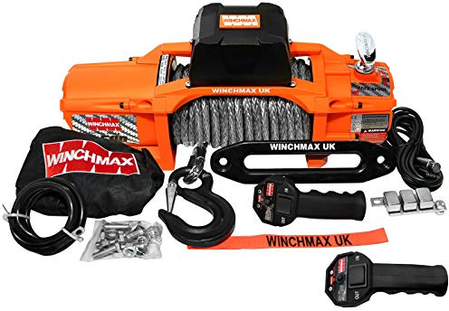 Winchmax 13.500 Libras (6.123 kg) Serie SL Cabrestante eléctrico Original Naranja de 12v. Cuerda de Dyneema, Control Remoto inalámbrico Doble.