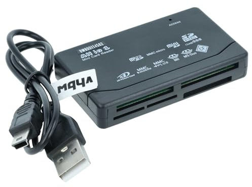 vhbw All-In-One SD Kartenleser USB Hub für Speicherkarten | Smartphone, PC u.v.m. - Mit USB Kabel (Mini-USB auf USB)