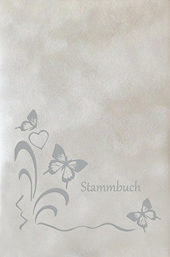 Stammbuch Theo, grau, Velours, Prägung Schmetterlinge in Silber, Stammbuchformat