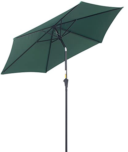Outsunny Ombrellone da Giardino Ø2.6x2.35 m Inclinabile con Manovella, Ombrellone da Esterno a 6 Stecche in Alluminio, Metallo e Poliestere 180g/㎡, Verde Scuro