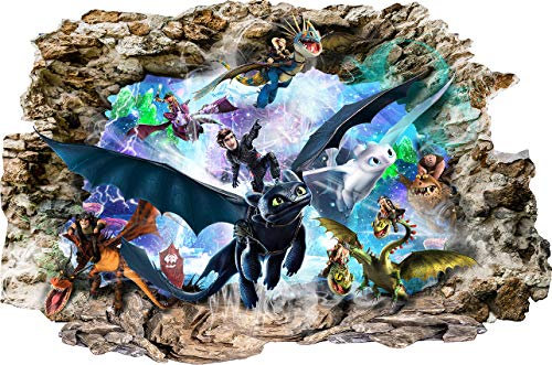 Drachenzähmen leicht gemacht Cartoon Smashed Wandaufkleber für Schlafzimmer Jungen und Mädchen Wandbild Aufkleber Größe: Groß 80 cm X 53 cm