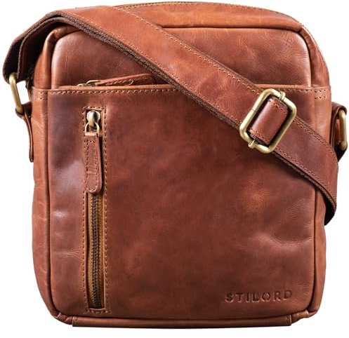 STILORD 'Benno' Leder Umhängetasche Herren klein für iPad 9,7' braun Vintage Herrentasche Messenger Bag Schultertasche Männer Echtleder, Farbe:cognac - braun